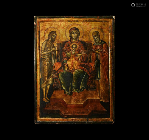 Greek Icon with Virgin and Child Enthroned