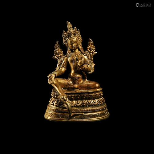 Sino-Tibetan Gilt Arya Tara Figurine