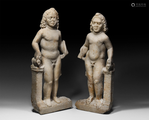 Roman Marble Harpocrates Statue Pair