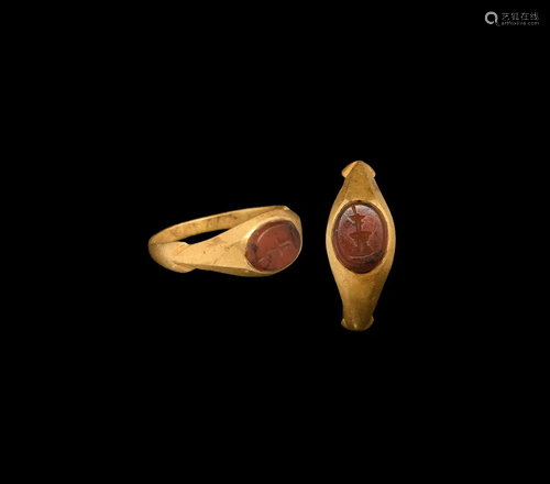 Roman Temple Flame Gemstone in Gold Ring