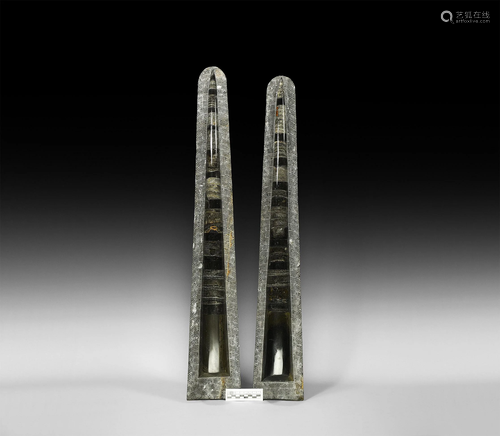 Giant Fossil Orthoceras Display Pair