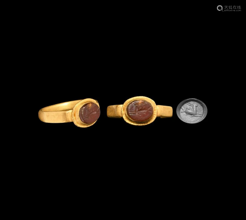 Roman Capricorn Gemstone in Gold Ring