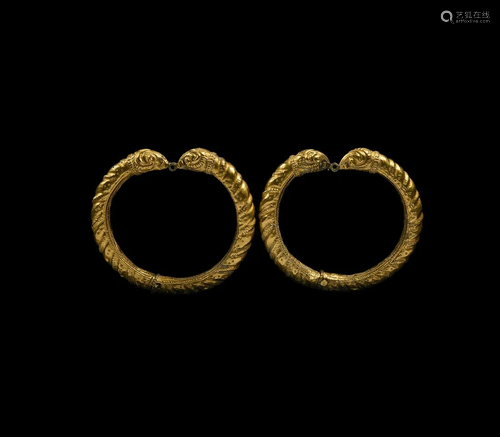 Achaemenid Gold Bracelet Pair with Ram's Heads