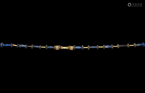 Western Asiatic Lapis and Gold Bead Necklace