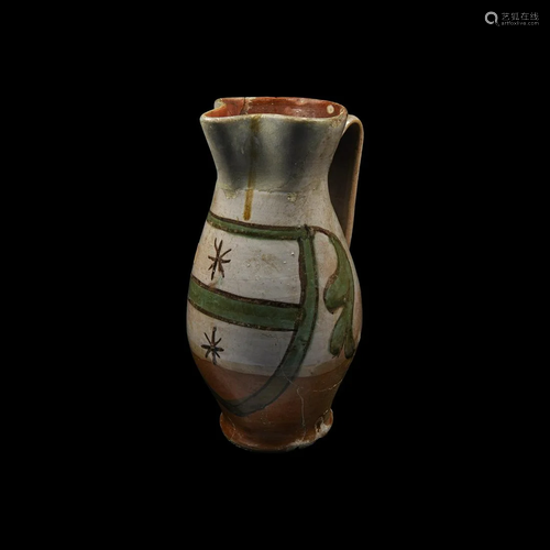 Medieval Majolica Archaic Jug with Coat of Arms