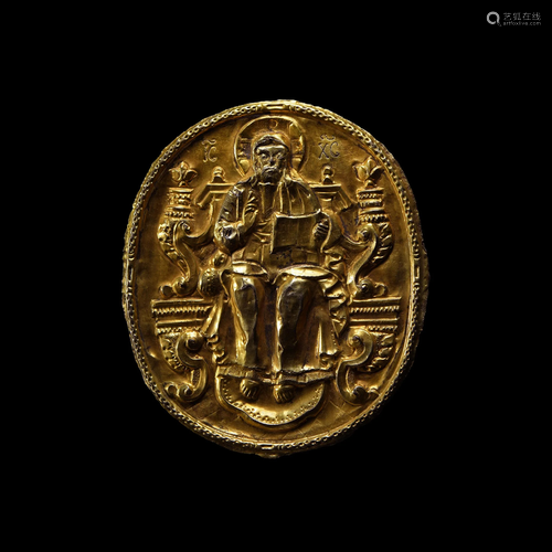 Post Byzantine Gilt Silver Mount, Enthroned Christ