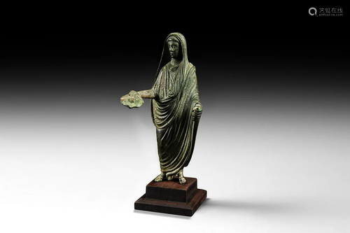 Roman Cloaked Statuette with Patera