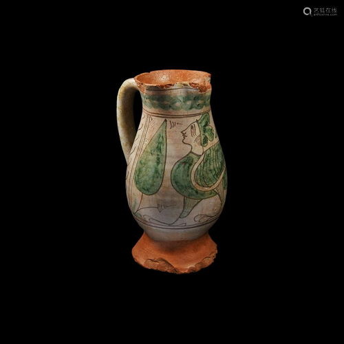 Medieval Majolica Boccale Jug with Harpy