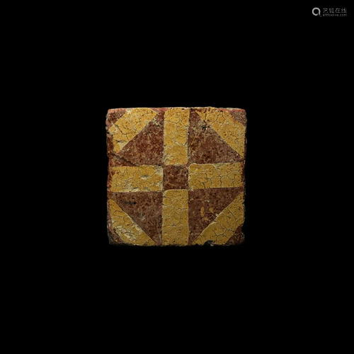 Medieval Heraldic Glazed Floor Tile with Cross