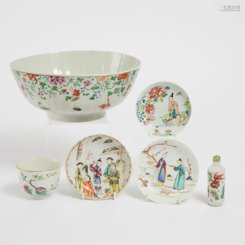 A Group of Six Chinese Famille Rose Wares, 18th Century