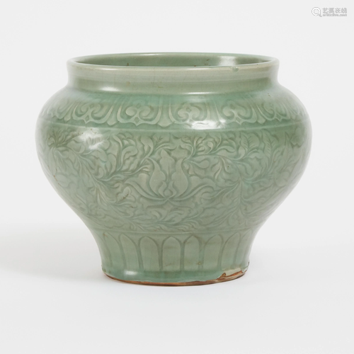 A Longquan Celadon-Glazed Jar, Ming Dynasty or Later,