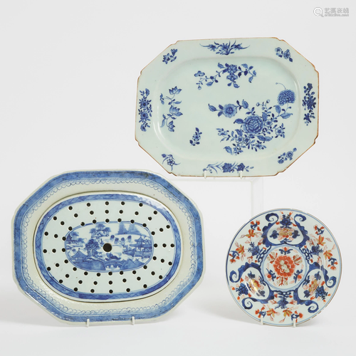 A Chinese Export Blue and White Platter, Together With