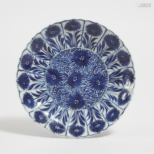 A Blue and White 'Lotus' Lobed Plate, Kangxi Period