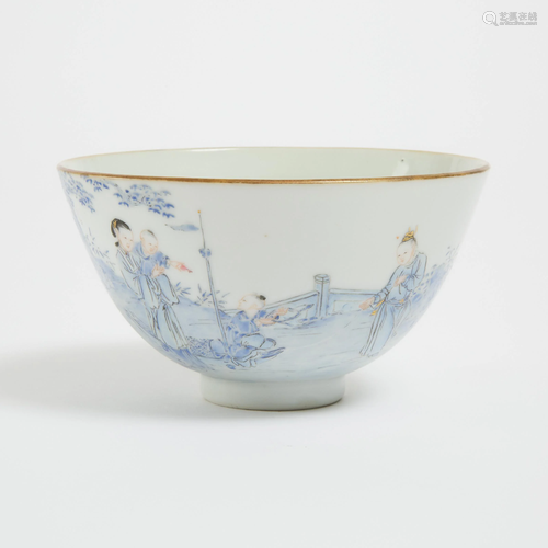 A Blue-Enameled 'Figural' Bowl, Qianlong Mark, Late