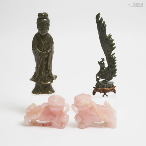 Two Spinach Jade Carvings, Together With a Pair of Rose