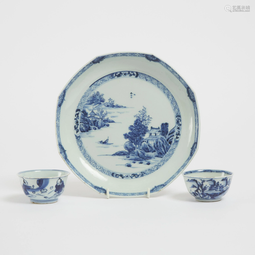 A Blue and White Octagonal 'Landscape' Dish, Together