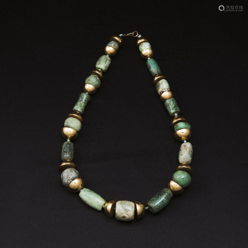 An Ancient Jadeite Beaded Necklace, Pre-Columbian, 5th