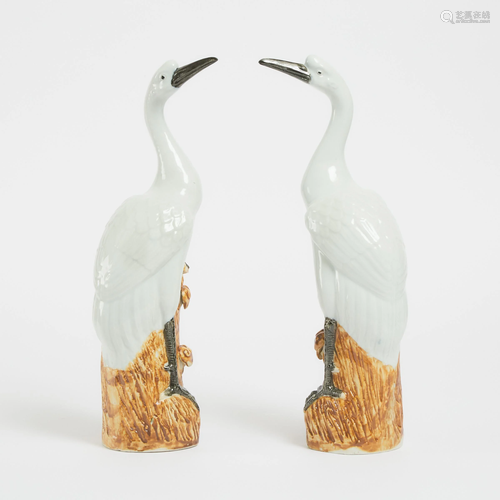 A Pair of Chinese Porcelain Cranes, Republican Period,