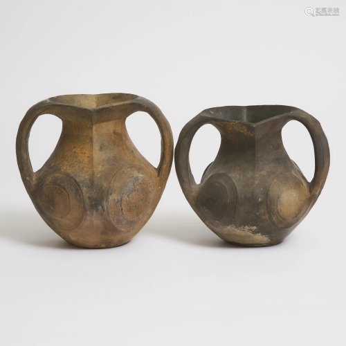 Two Small Black Pottery Amphorae, Han Dynasty (206