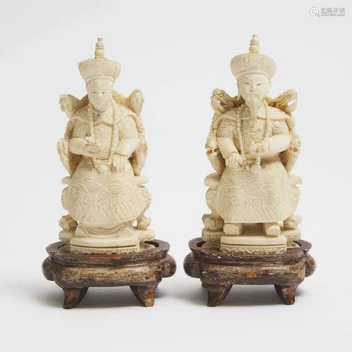 An Ivory Carved Emperor and Empress Pair, Early 20th