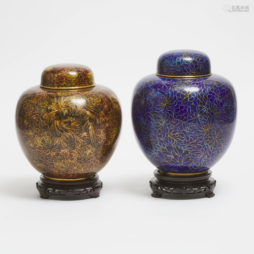 Two Chinese Cloisonné Lidded Ginger Jars, 20th