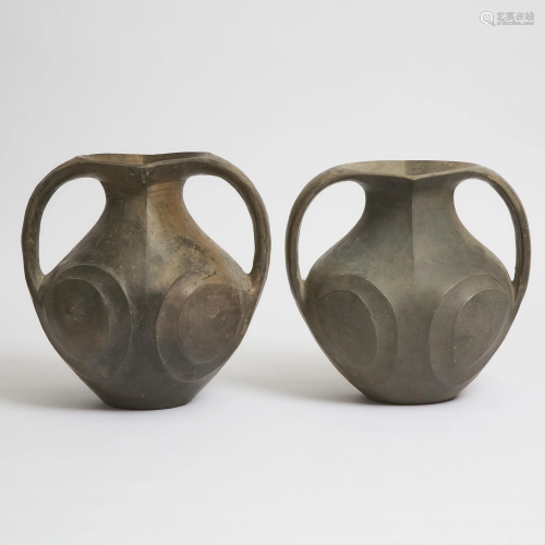 A Pair of Large Black Pottery Amphorae, Han Dynasty