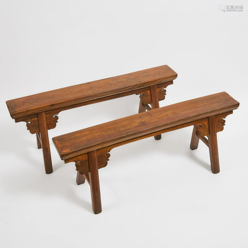 A Pair of Chinese Huali Low Benches, 19th Century,