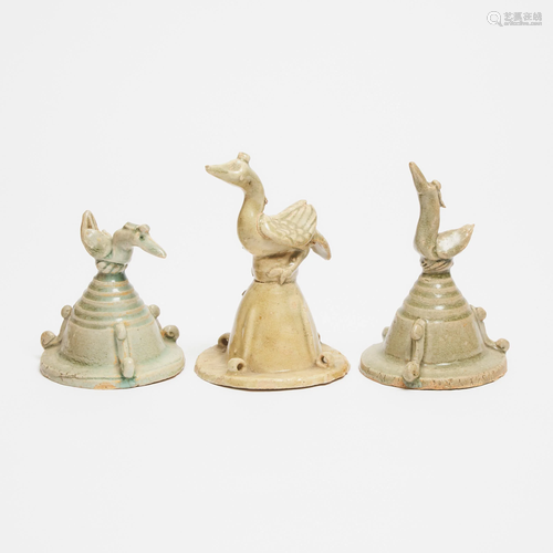 A Group of Three Straw-Glazed Pottery Funerary Covers,