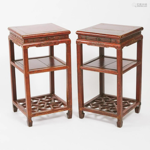 A Pair of Chinese Stained Elm Side Tables, Early to Mid