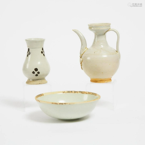 A Group of Three Qingbai-Glazed Ceramics, Song Dynasty