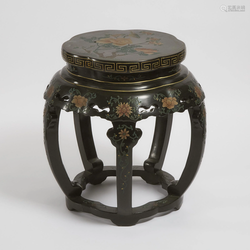 A Chinese Black Lacquer Stool, 20th Century, 二