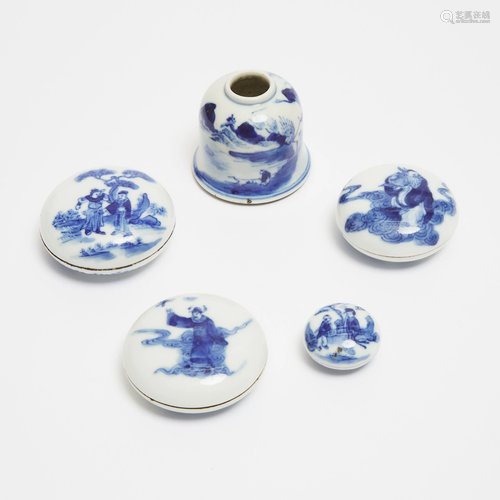 A Group of Four Blue and White Seal Paste Boxes,