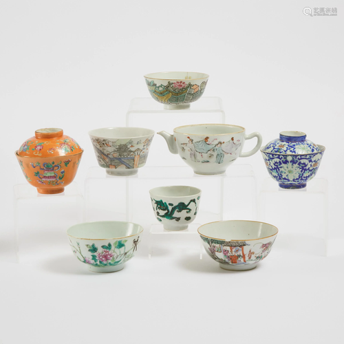 A Group of Eight Famille Rose Wares, Late Qing Dynasty,