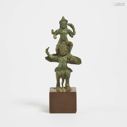 A Khmer Bronze Figure of Vishnu and Garuda, 13th