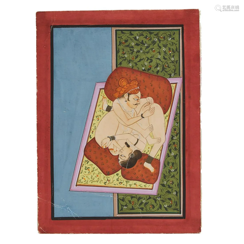 Rajasthan School, An Erotic Indian Miniature Painting,