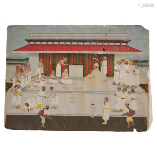 A Large and Incomplete Indian Miniature Painting of a