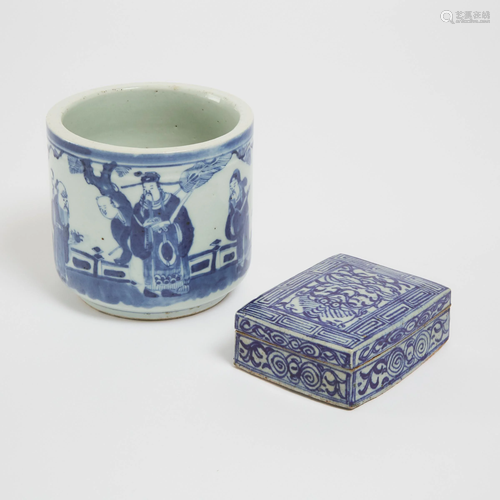 A Chinese Blue and White 'Figural' Censer, Together