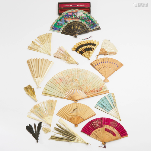 A Group of Fifteen Export Folding Fans, 19th Century