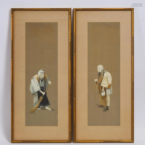 A Pair of 'Takasago' Silk Panels, Late 19th Century,