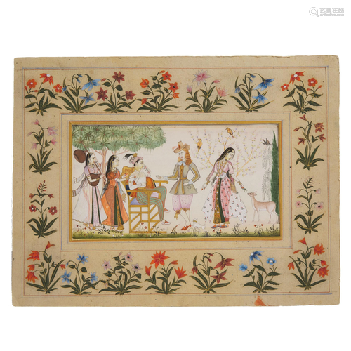 An Indian Miniature Painting of a Courtly Scene with a