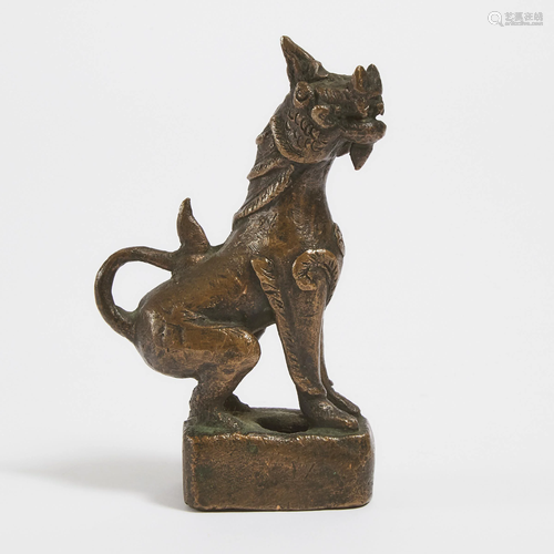 A Small Burmese Bronze 'Beast' Finial, Late 19th