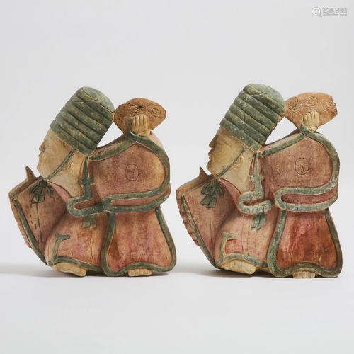 A Pair of Painted Wood Figures of Japanese Sambaso