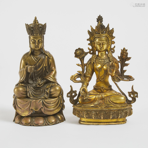 Two Bronze Figures of Ksitigarbha and Avalokiteshvara,