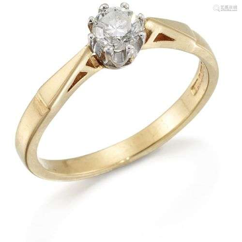 Bague à une pierre en or 18ct, le diamant taille brillant da...