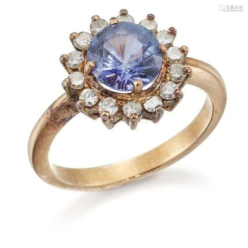 Bague à grappe en tanzanite et diamant, la tanzanite circula...