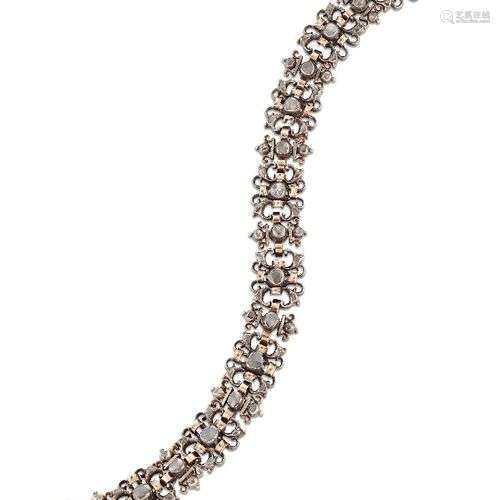 Bracelet en diamants du 19e siècle, de type panneau à maillo...