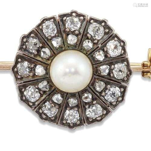 Broche en diamant et perle, de style victorien tardif, en fo...