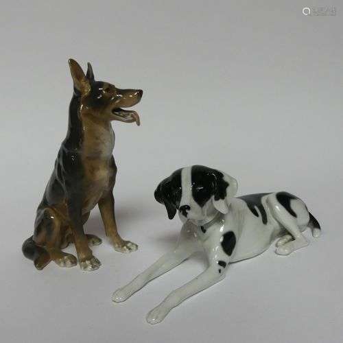 Deux chiens en porcelaine, le berger allemand marqué Bing & ...