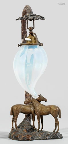 Figürliche Jugendstil-Tischlampe mit Pferdepaar