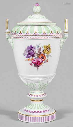 Zierdeckelvase mit Blumendekor